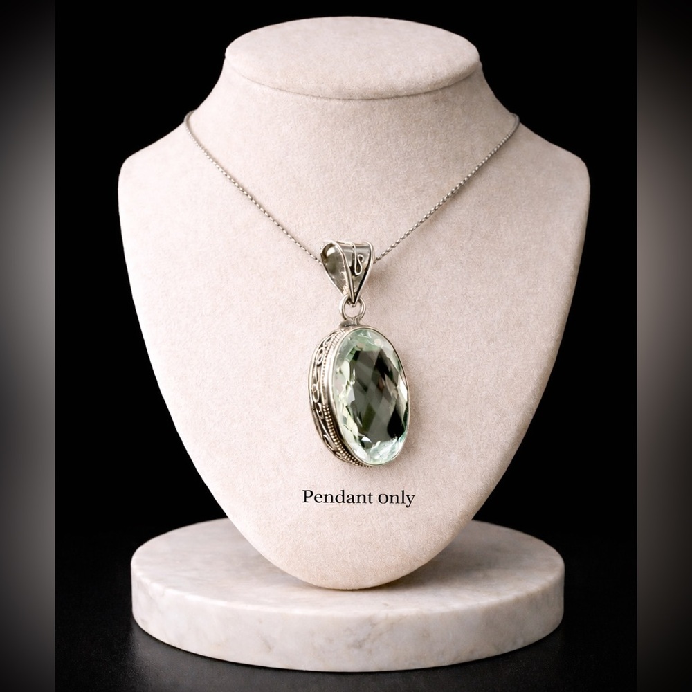Elegant Blue Topaz 925. Silver Plated Pendant